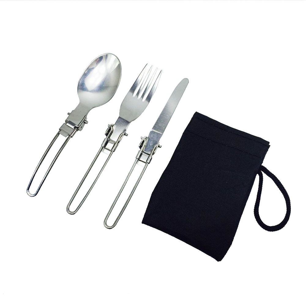 Bộ 3 muỗng, nĩa, dao gấp gọn tiện dụng kèm túi