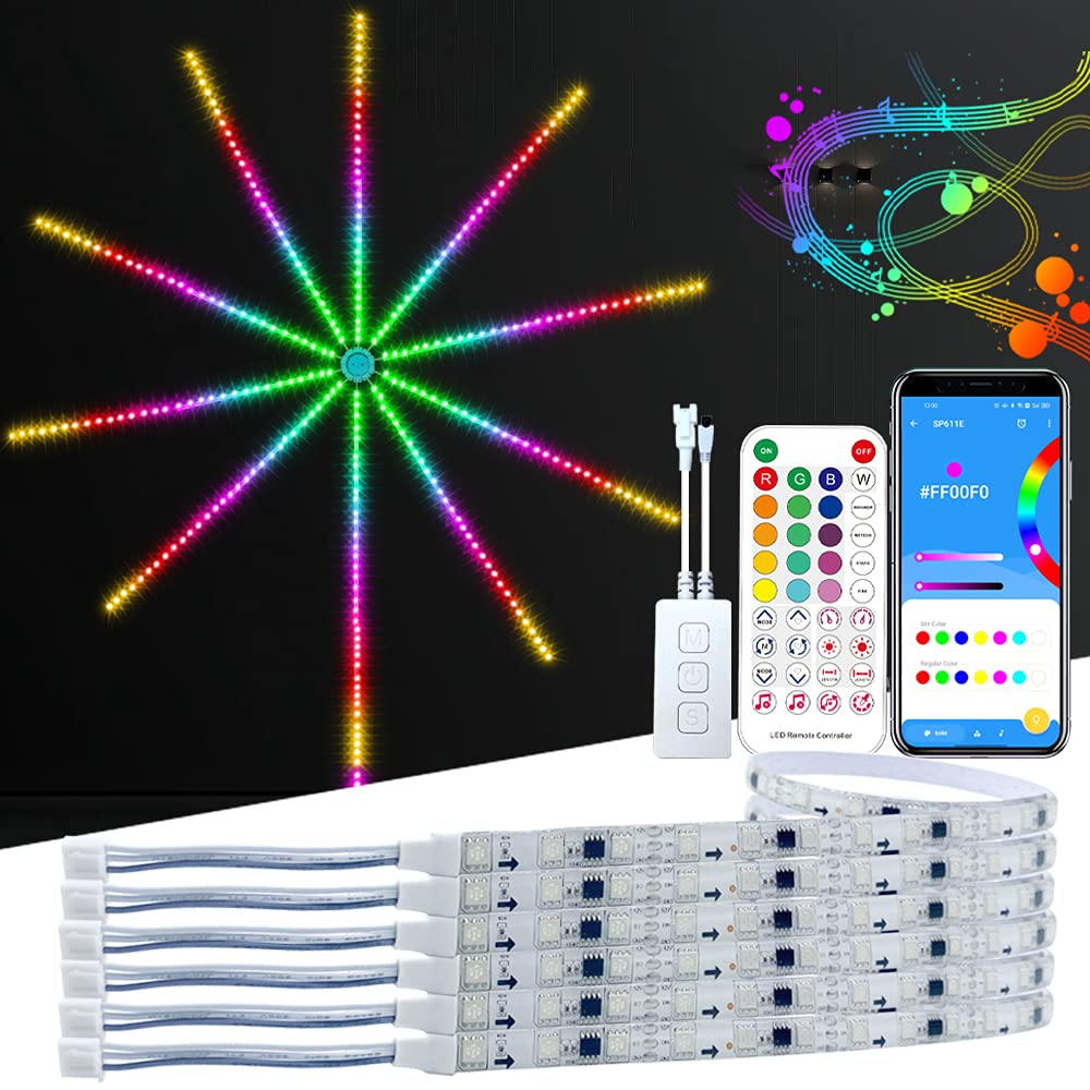 Amazon.com: Fireworks LED Lights 300LEDS Dream Color Fireworks luces con control  remoto Bluetooth APP de alta sensibilidad musical Control de sonido Led tira  de luces para el hogar dormitorio bar pared boda