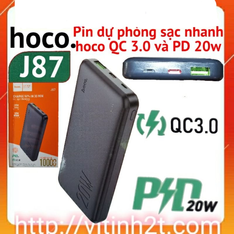 Pin dự phòng sạc nhanh 10.000mah hoco J87 QC 3.0 và PD 20w,cổng sạc type-c  sạc đảo chiều | Shopee Việt Nam