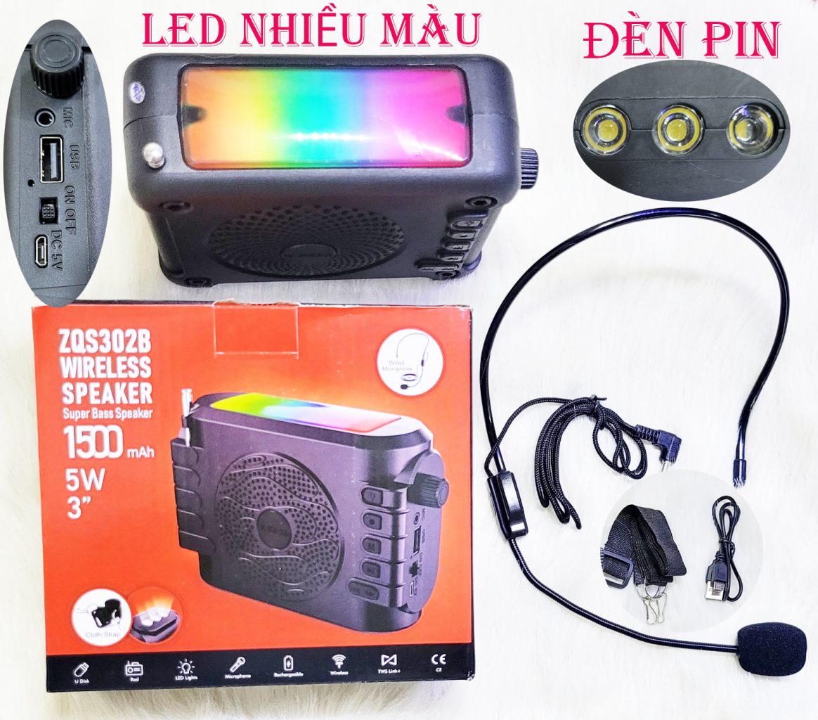 LOA TRỢ GIẢNG CAO CẤP ZQS302 LED - USB - RADIO 1500MAH 5W - ÂM THANH CỰC  HAY - Vi Tính Phát Đạt