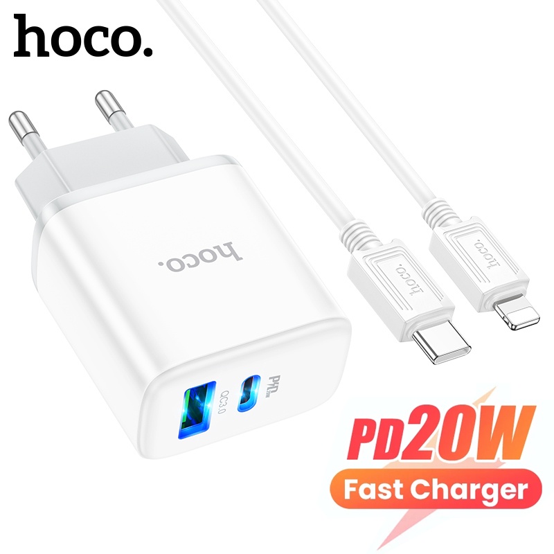 HOCO C105A Carregador Duplo PD 20W USB C Para Telefone 14 13 12 Rápido  Carga Rápida 3.0 De Parede De Celular Samsung | Shopee Brasil