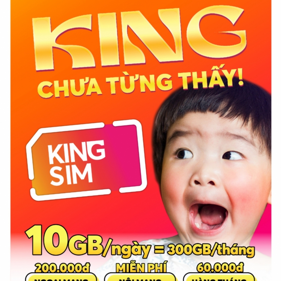 Sim 4G King Sim Vietnamobile (10GB/ngày, free caill nội mạng, free 200 phút ngoại mạng)