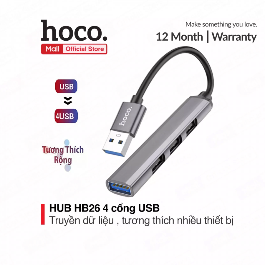 HUB 4 CỔNG HOCO HB26 USB RA (USB 3.0 + 3 USB 2.0)