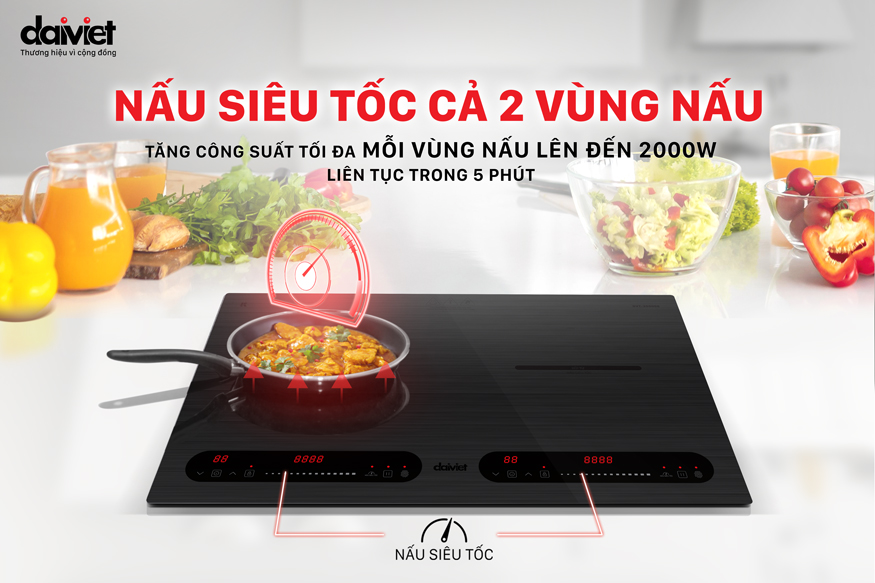 Bếp từ đôi Đại Việt DVT-200006 nấu siêu nhanh cả 2 vùng nấu