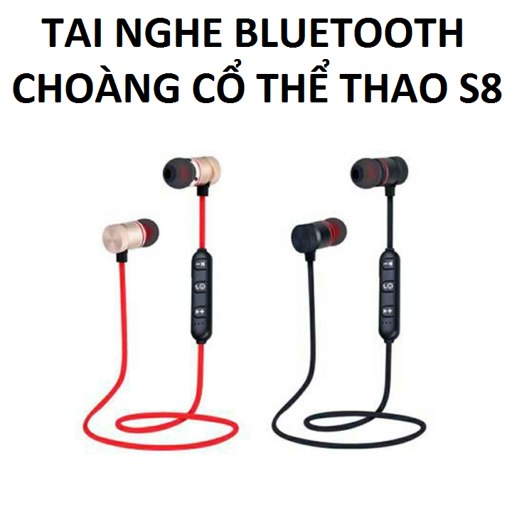 Tai nghe bluetooth thể thao thời trang 2 bên S8 có dây choàng cổ - s8 .choangco