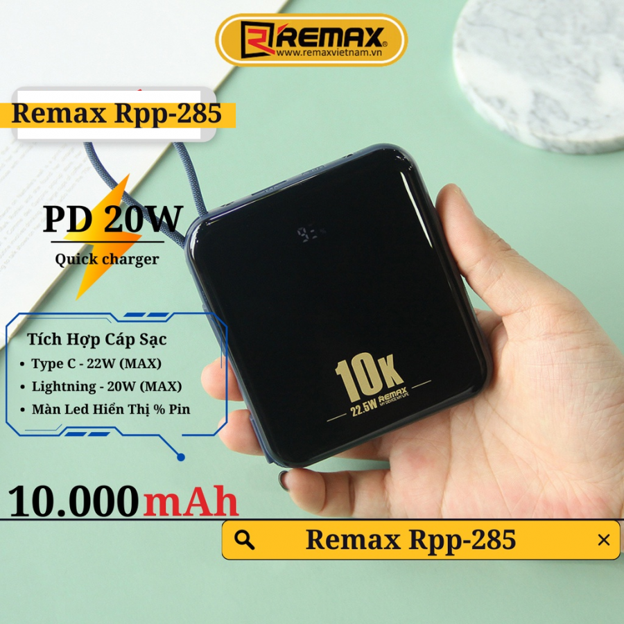 Pin dự phòng sạc nhanh 22.5W Remax RPP-285 10.000mah///1