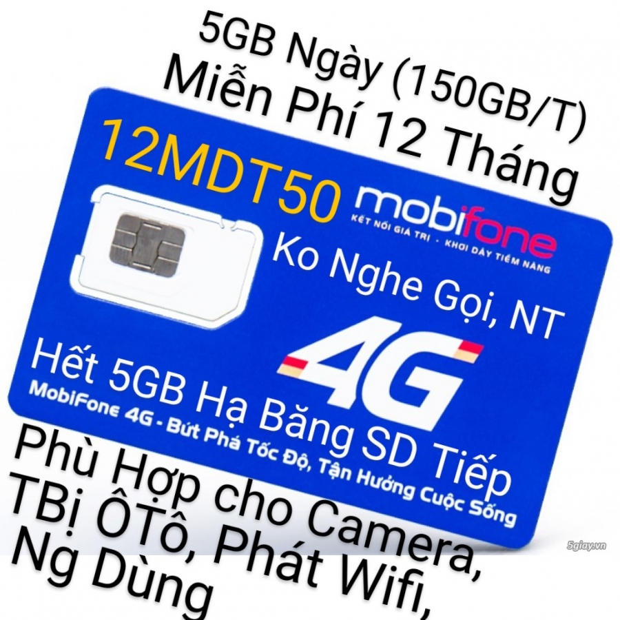 Sim 4G Mobifone 12MDT50 ( tặng 5gb/ngày/12 tháng)