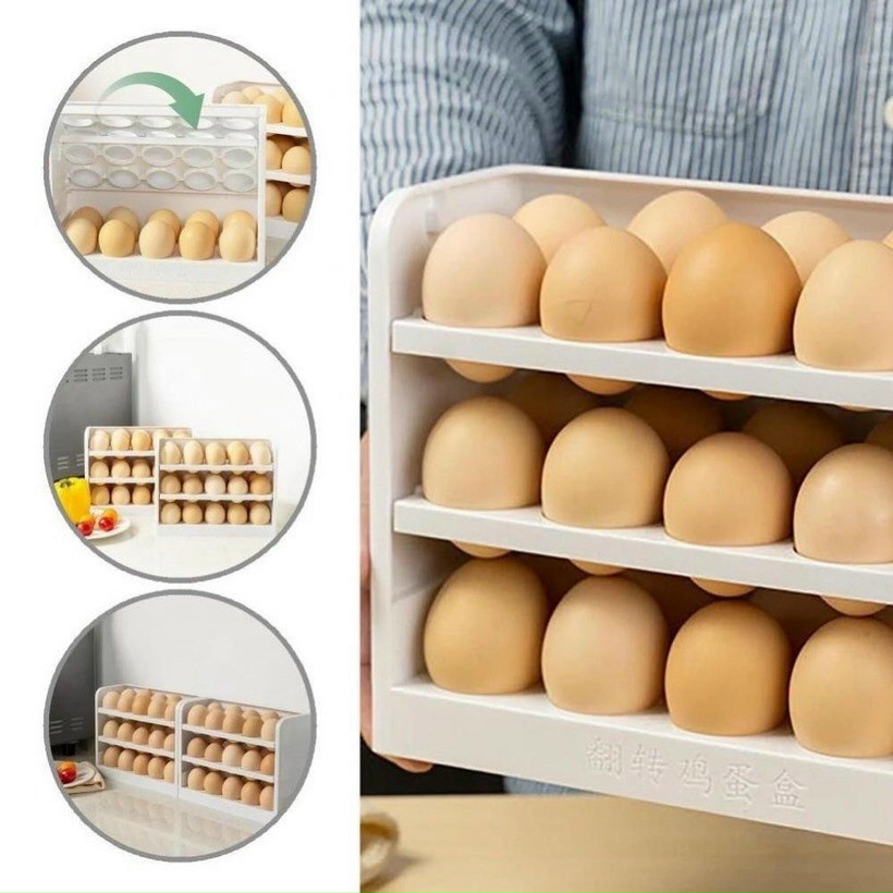 Hộp Đựng Trứng, Khay Đựng Trứng Tủ Lạnh 3 tầng 30 ô Tiện Dụng Chống Rơi Vỡ (T35) (Cái)