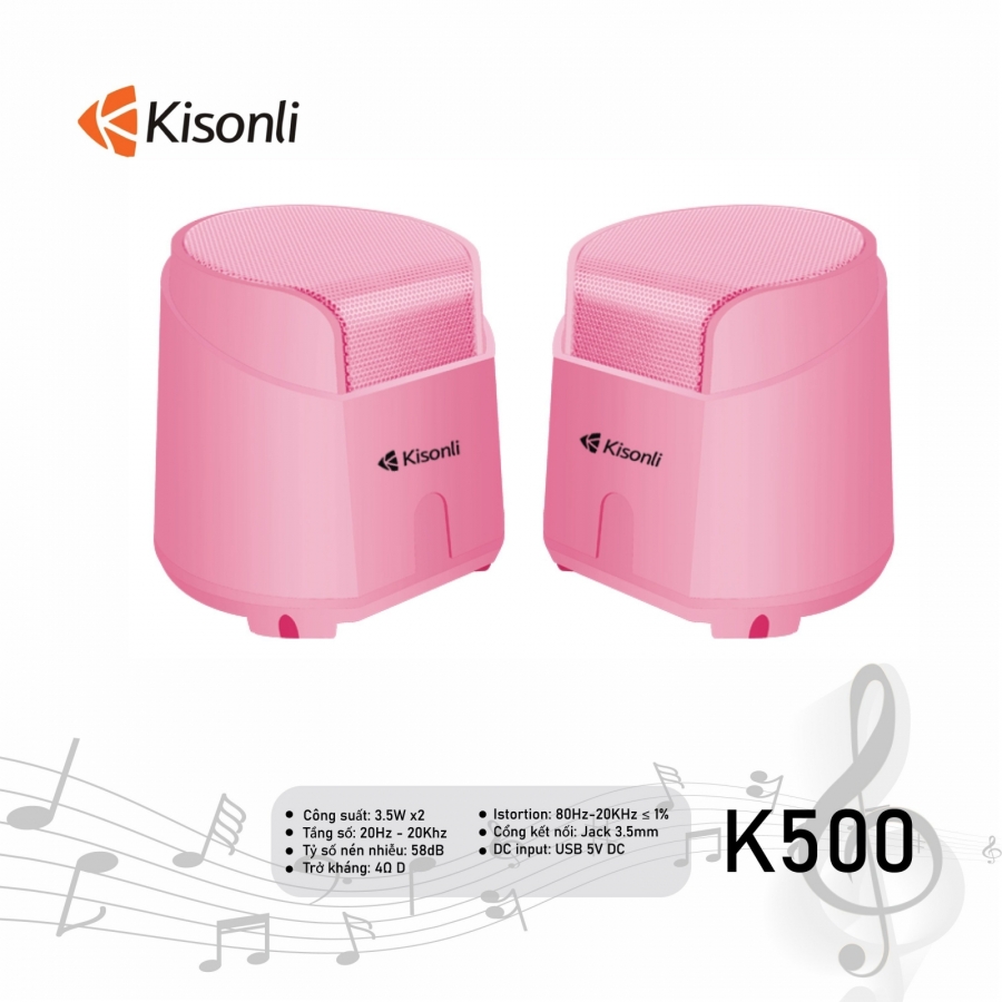 Loa vi tính 2.0 Kisonli K500 Pink LED
