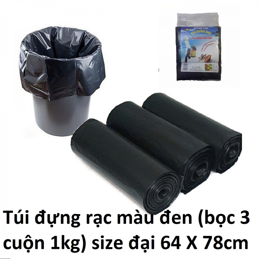 Túi đựng rác màu đen (bọc 3 cuộn 1kg) size đại 64 X 78cm