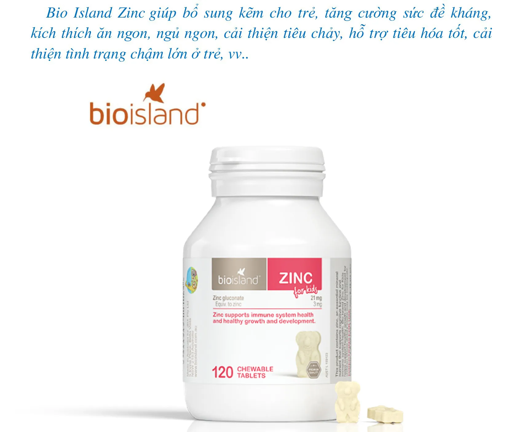 Viên bổ sung kẽm cho trẻ Bioisland ZinC Úc (Tăng cường hệ miễn dịch)