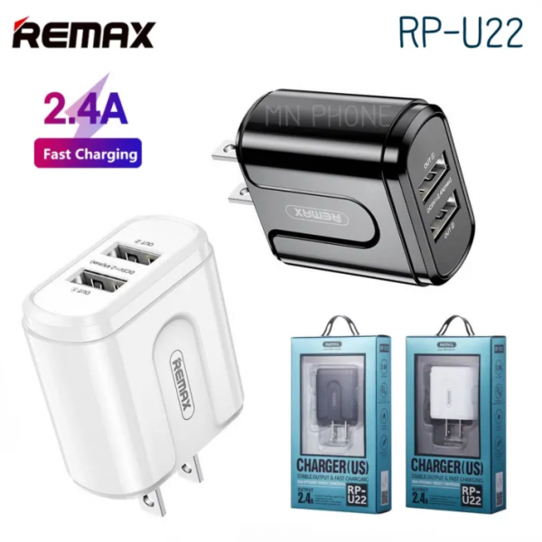 Cóc sạc nhanh 2.4A REMAX RP-U22 (2 cổng USB)