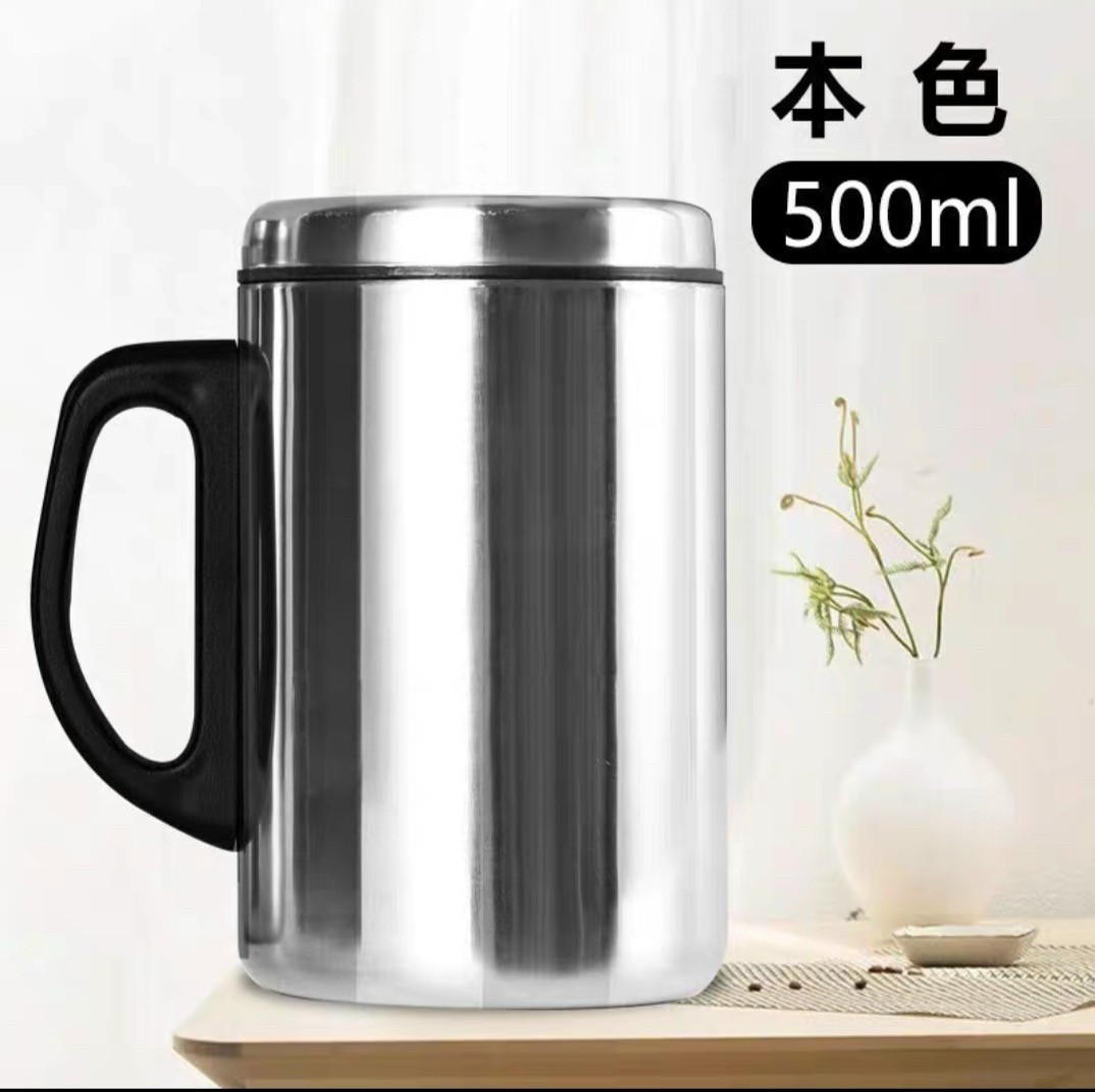 Cốc trà 609: cốc pha trà giữ nhiệt 2 lớp inox , tay cầm bằng nhựa dung tích 500ml có nắp đậy (T120)