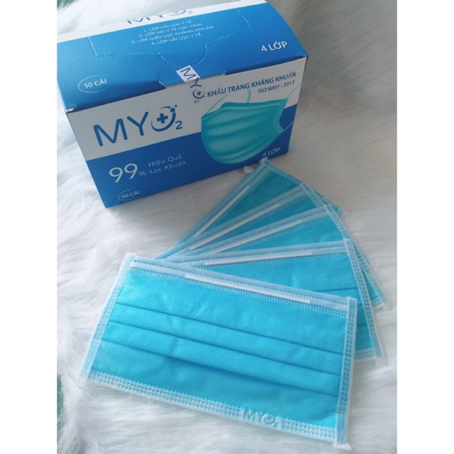 Khẩu trang y tế MYO2 4 lớp (hộp 50 cái) màu xanh