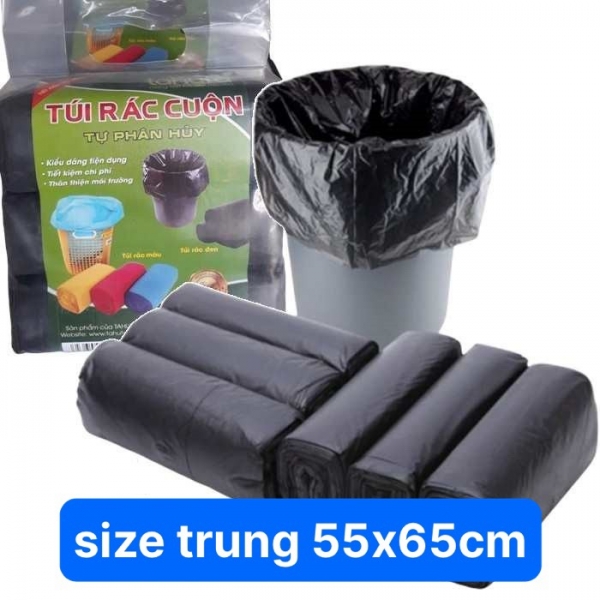Túi đựng rác màu đen (bọc 3 cuộn 500g) size trung 55x65cm