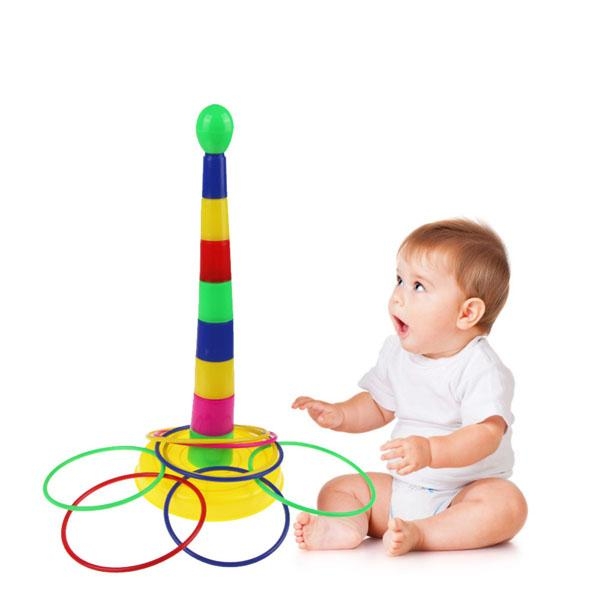 Bộ đồ chơi xây tháp ném vòng nhiều màu sắc
