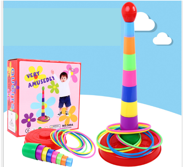 Bộ đồ chơi xây tháp ném vòng nhiều màu sắc