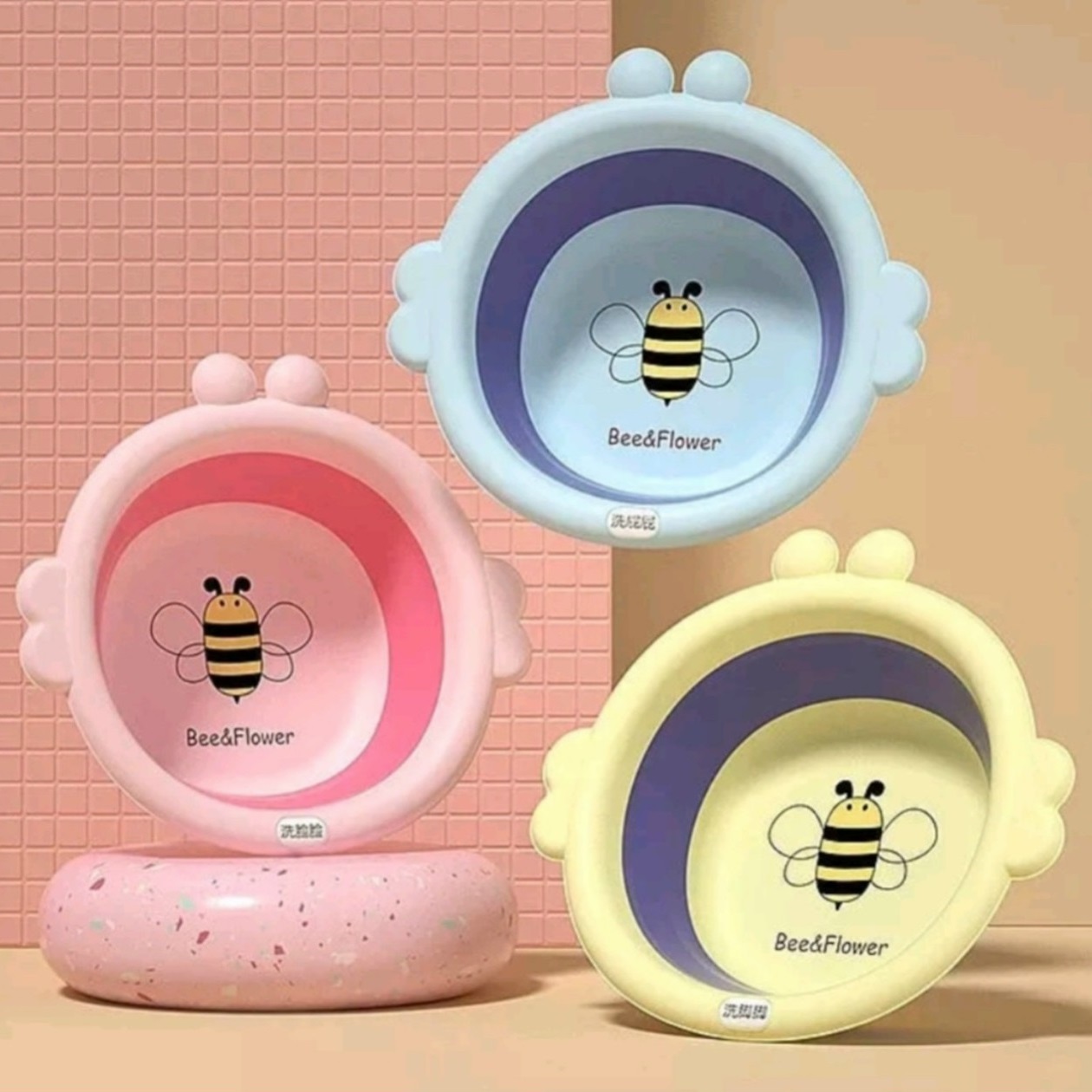 Thau chậu rửa mặt gấp gọn hình Ong Bee & Flower cho bé (T60) (Cái)