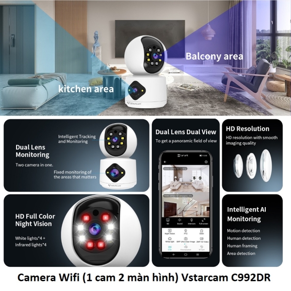 Camera Wifi (1 cam 2 màn hình) Vstarcam C992DR