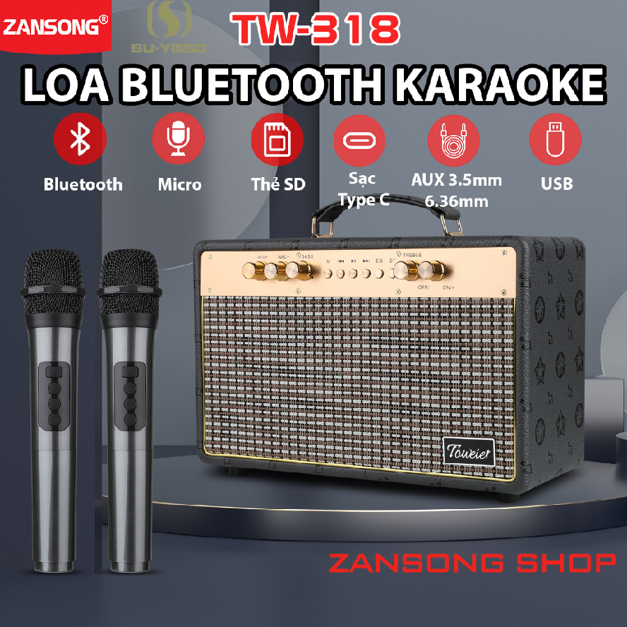 Loa Bluetooth Karaoke TW-318. 2 mic