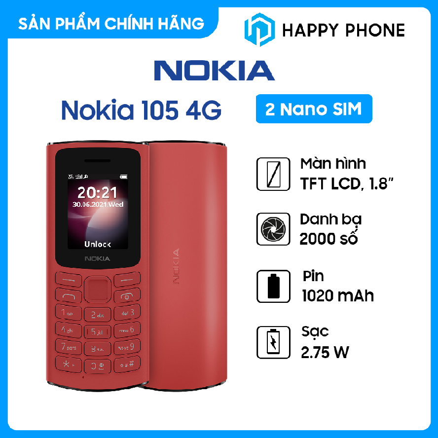 Điện Thoại Nokia 105 2021 4G Full Box + Phụ Kiện Zin