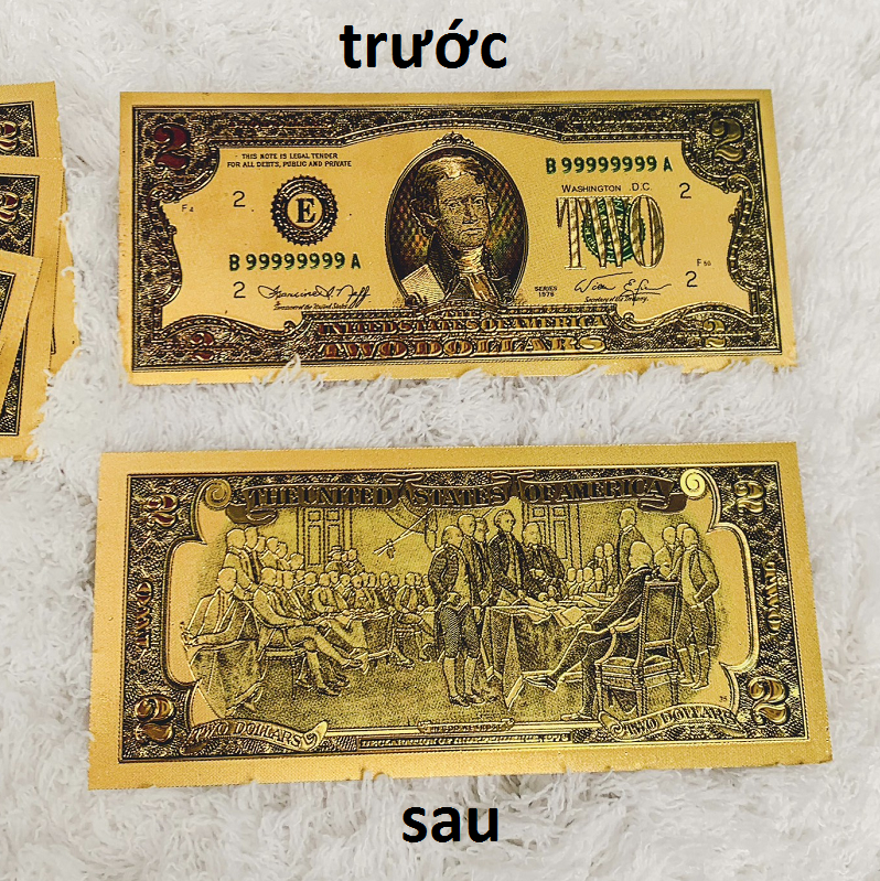 Combo 10 Tiền 2 USD và 100 USD Mạ Vàng (in 2 mặt)