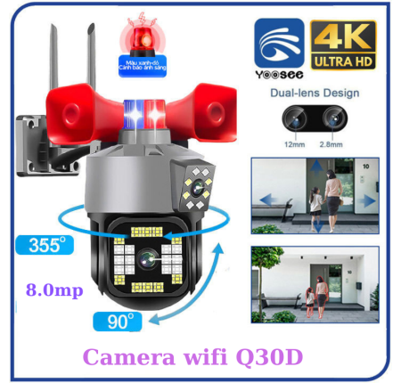 Camera Wifi 5.0mp Yoosee Q30D 2 Mắt-2 Còi Hú
