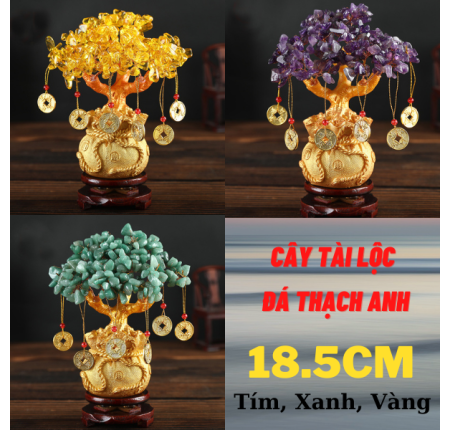 Cây Tài Lộc Đá THạch Anh18.5cm Kèm Đồng Xu