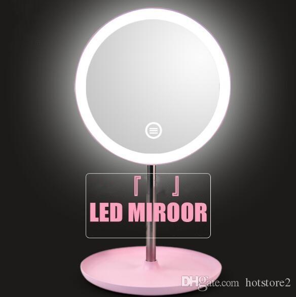 Gương trang điểm đèn LED (hình tròn) cảm ứng 28x18cm sạc USB