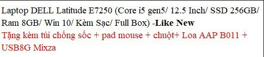 Laptop Cũ DELL Latitude E7250. 12.5inch. i5 Gen5, RAM 8GB, SSD 256GB