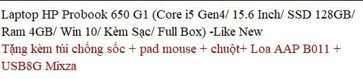 Laptop Cũ Probook HP 650 G1. 15.6inch. i5 Gen4, RAM 4GB, SSD 128GB