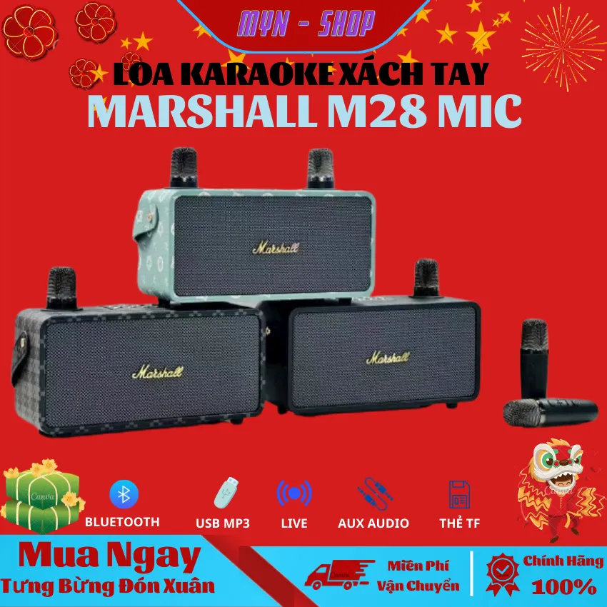 Loa Bluetooth Karaoke Marshall M28 Kèm 2 Mic