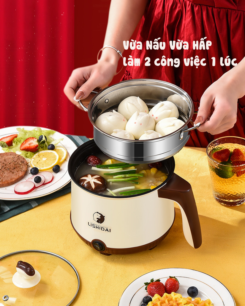 Nồi Lẩu Điện HM18cm Shanban Có Lồng Hấp inox