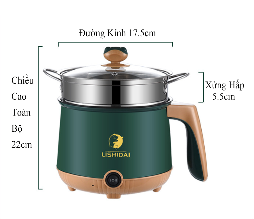 Nồi Lẩu Điện HM18cm Shanban Có Lồng Hấp inox