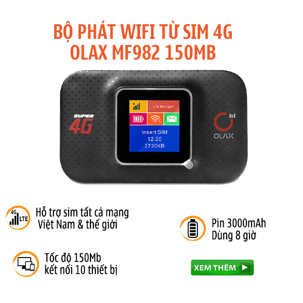 Phát Wifi từ sim 4G OLAX MF982 LCD
