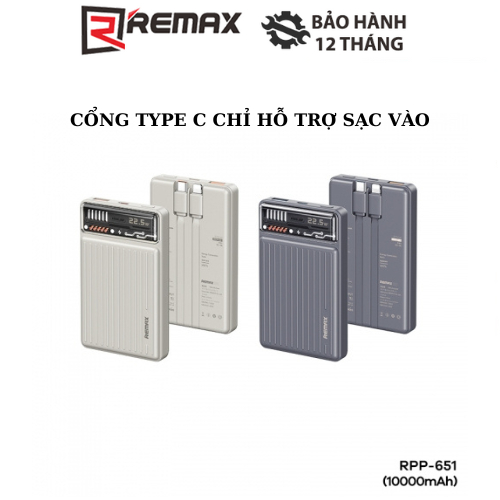 Pin Dự Phòng Sạc Nhanh 22.5W Remax RPP-651 10.000mah (BP)