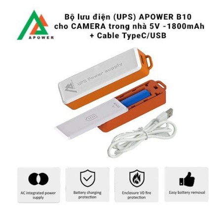 Bộ lưu điện APOWER B10 cho CAMERA trong nhà 5V - 1800mAh + Cable TypeC/USB