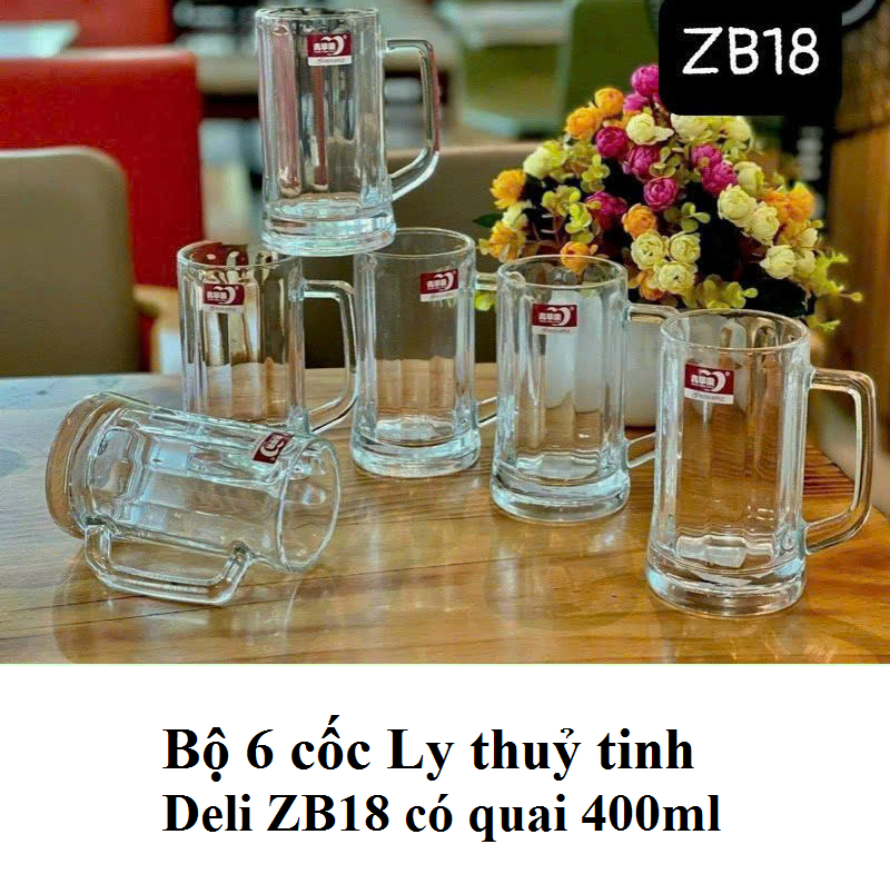 Bộ 6 cốc Ly thuỷ tinh Deli ZB18 có quai 400ml