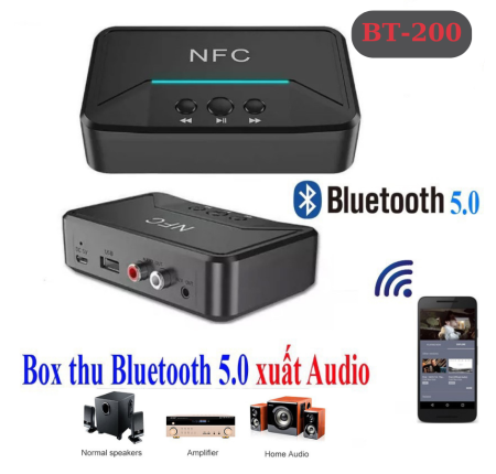 Box Thu Phát Bluetooth Không Dây NFC BT200 Cho Loa-amply
