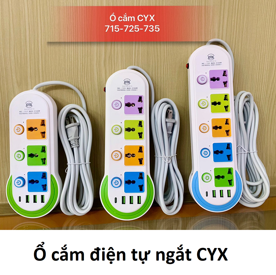 Ổ cắm điện tự ngắt CYX 715 (3 ổ cắm 3 USB)
