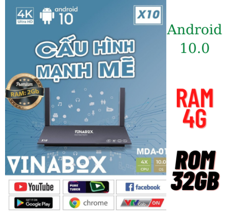 Box smarrt tivi vinabox X10 ( 4g/32g )- Android 10.0