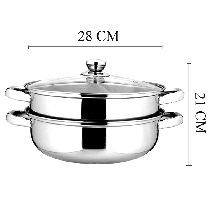 Bộ Nồi Hấp Xửng 2 Tầng inox Nắp Mặt Kính