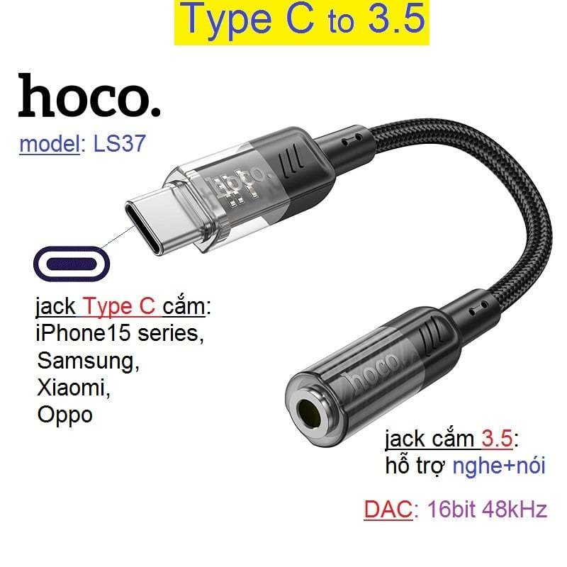 Cáp chuyển Type C ra tai nghe 3.5mm Hoco LS37