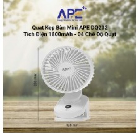 Quạt Sạc Tích Điện Kẹp Bàn Mini APE DQ232 – 1800mAh