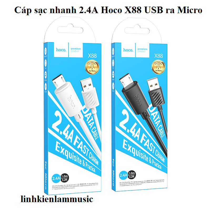 Cáp sạc nhanh 2.4A Hoco X88 USB ra Micro