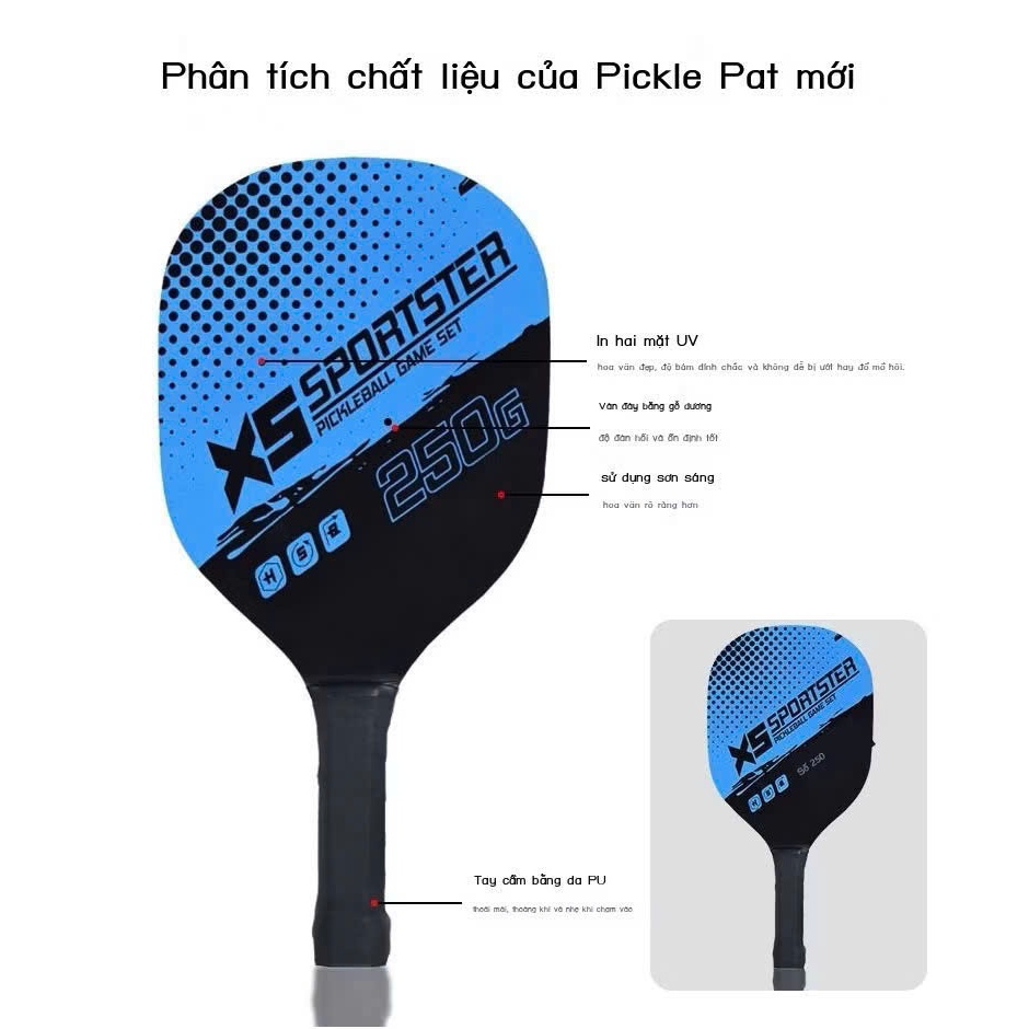 Bộ 2 Vợt Chơi Bóng Pickleball 250G Kèm 4 Quả Bóng