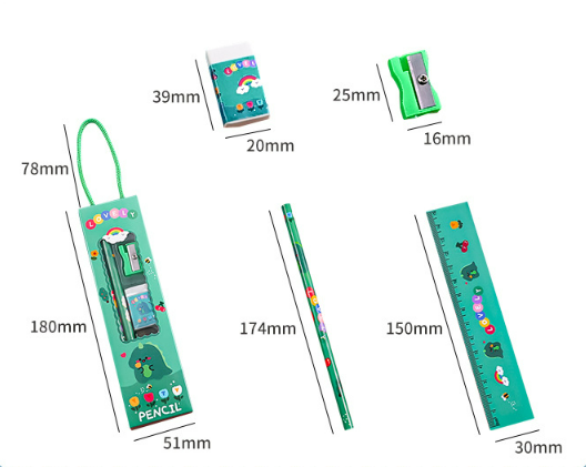 DỤNG CỤ HỌC TẬP BÚT CHÌ THƯỚC KẺ 5 MÓN