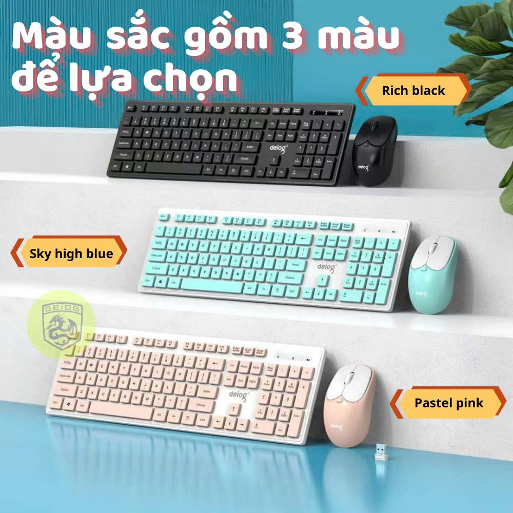 Bàn Phím Và Chuột Không Dây Deiog V68 (xanh/ Hồng)