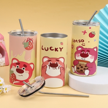 Ly Giữ Nhiệt Iced Americano Hình Gấu Dâu Lotso 600ml Kèm Ống Hút