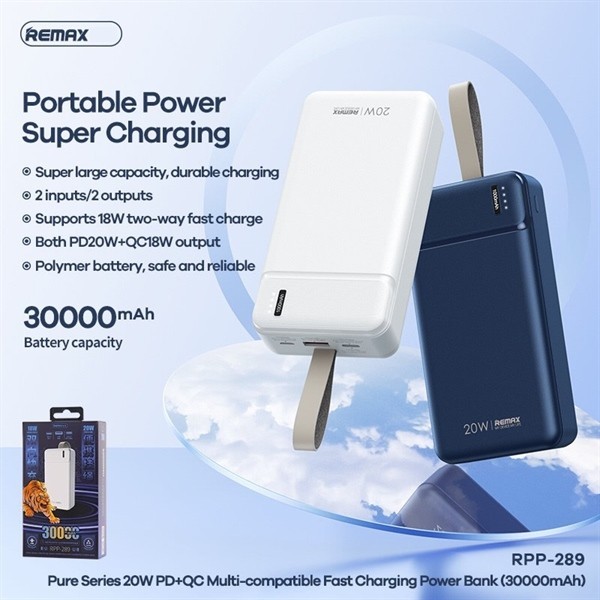 Pin dự phòng sạc nhanh 20W Remax RPP-289 30.000mah (DD)